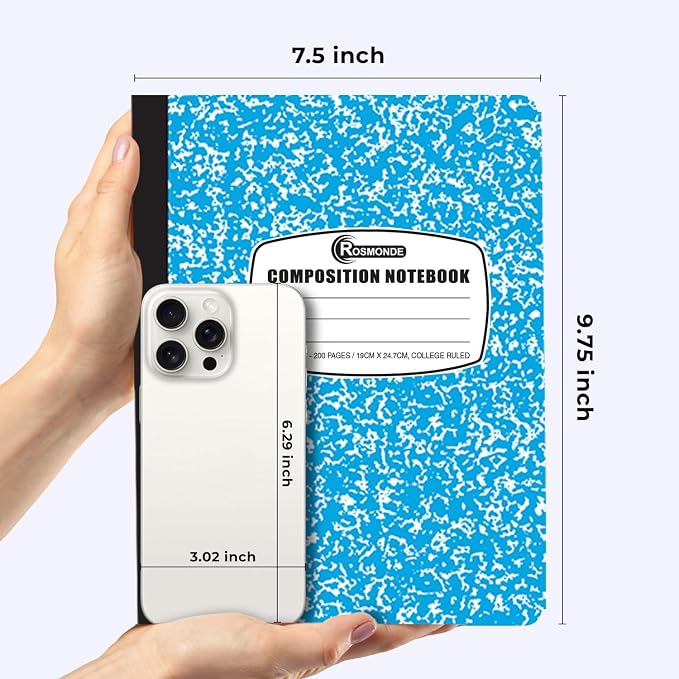 Rosmonde 100 Pack Bulk Composition Notebooks College Ruled, 200 Pages (100 Sheets), 9-3/4 x 7-1/2, Bulk School Supplies, Bulk College Ruled Notebooks, Bulk Assorted Colors Marble Notebooks for School