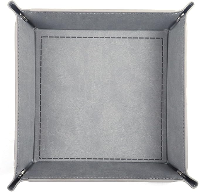 Valet Tray Desktop Storage Organizer - Vegan Leather Catchall Tray Bedside Vanity Tray Nightstand Caddy Holder for Remote Controller, Watch, Keys, Phone, Wallet, Coin, Jewelry - Gray