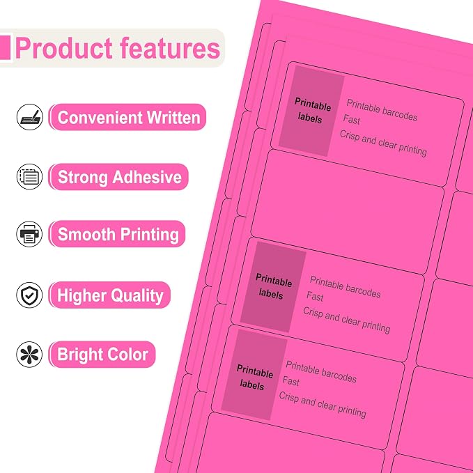 L LIKED 300 Fluorescent Pink Labels, 2"X4" Neon Colored Labels Handwritten or Inkjet/Laser Print for Shipping Envelopes & Small Packages - 30 Sheets
