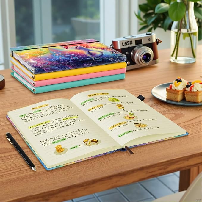 Hardcover Executive Notebooks, A5 PU Leather Lined Journal Notebook, 200 Pages Thick Paper Subject Notebooks for School,Work,Home Writing Business Notebook, Diary Book ，Shower Joy Woman