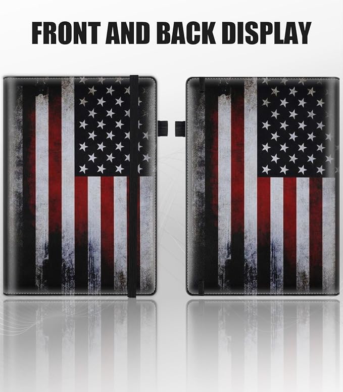 Hardcover Executive Notebooks, A5 PU Leather Lined Journal Notebook, 200 Pages Thick Paper Subject Notebooks for School,Work,Home Writing Business Notebook, Diary Book ，Vintage USA Flag