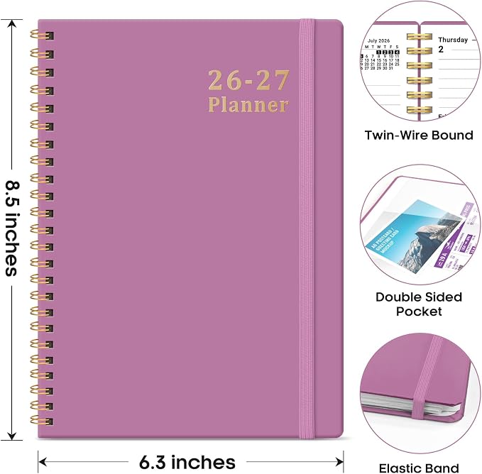 Planner 2026-2027, 6.3" x 8.5" Weekly and Monthly Academic Year Planner Calendar, July 2026 - June 2027, Hardcover Large School Planning Agenda With Tabs, Perfect for School & Office Supplies, A5, Purple