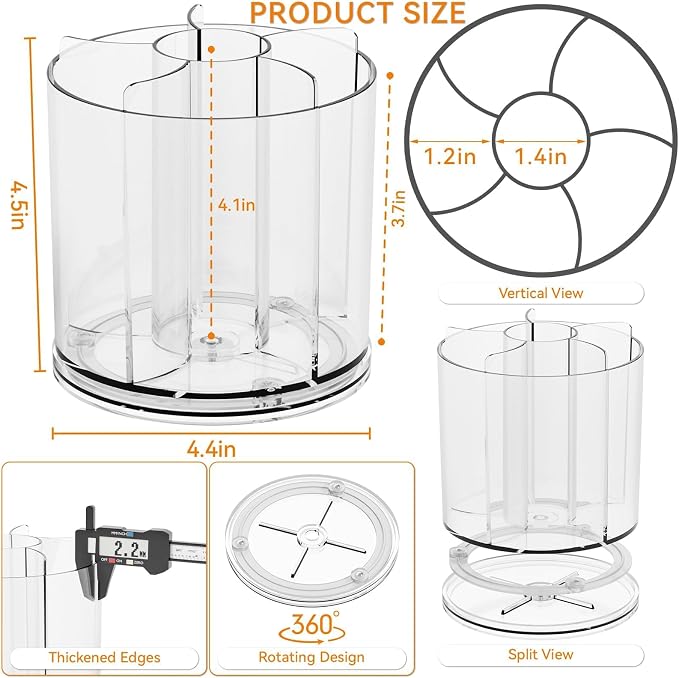 Yieach Rotating Acrylic Makeup Brush Holder for Vanity,Bathroom Countertop,Round Makeup Brushes Organizer,Spinning Cosmetic Brushes Holder,Make up Brush Storage and Office Desk Pen or Pencil Cup,Clear
