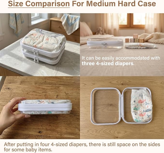 3-Pack Medium Clear Hard Shell Zipper Pouches, Clear Zipper Bags, Hard Case Pouches for Purse & Diaper Bag Organizer,and Travel Essentials (3M