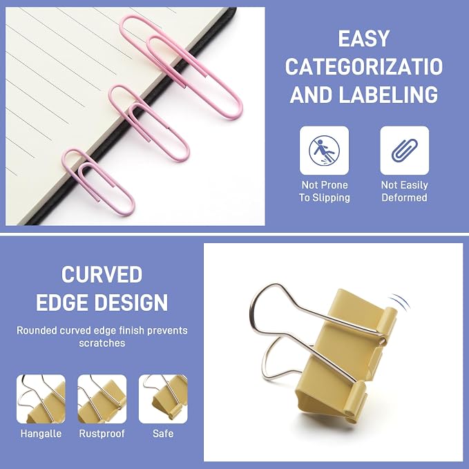 260PCS Colored Assorted Size Paper Clips and Binder Clips, Paperclips Large Medium Small, Binder Clip and Paper Clip Set for Home, School, and Office Supplies in a Container with Compartments