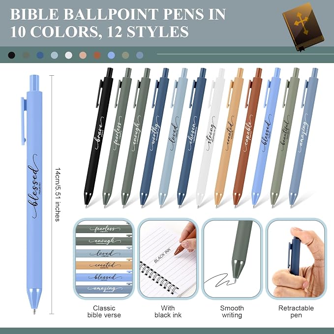 Kosiz 24 Sets/48 Pcs Christian Gifts Bulk Prayer Journal Scripture Notebook, Bible Pen (Classic,Boho Color)