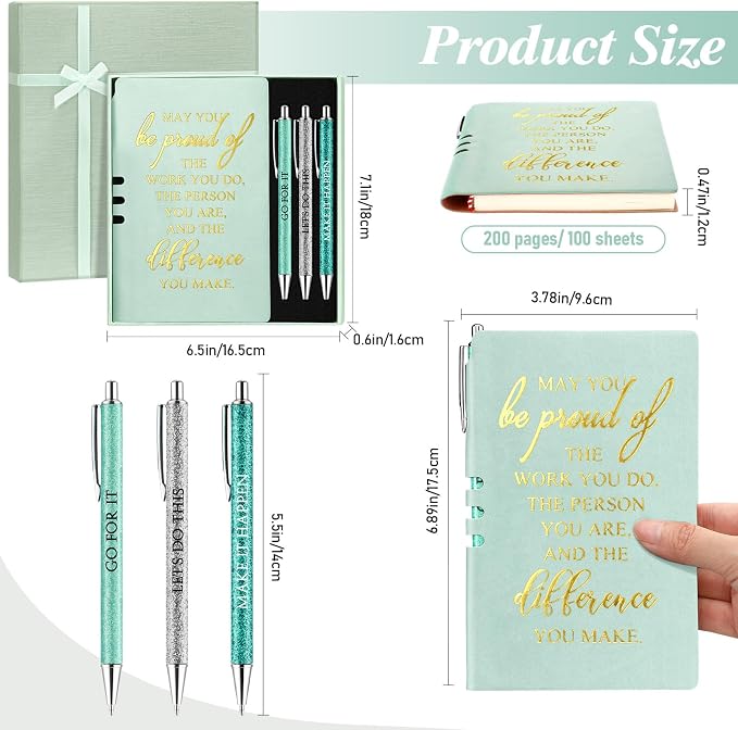 Resurhang 5 Pcs Employee Appreciation Gift Leather Journal Notebook 3 Ballpoint Pens with Box Thank You Gift for Nurse Volunteer Teacher Secretary Assistant Coworker Women(Green)