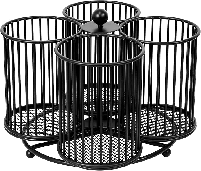 360 Rotating Pen Holder - Large Pencil and Marker Organizer with 4 Slots - Desk Caddy Accessories for School, Office, Home (Black)