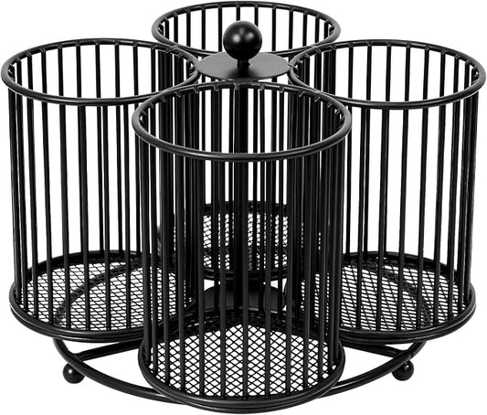360 Rotating Pen Holder - Large Pencil and Marker Organizer with 4 Slots - Desk Caddy Accessories for School, Office, Home (Black)