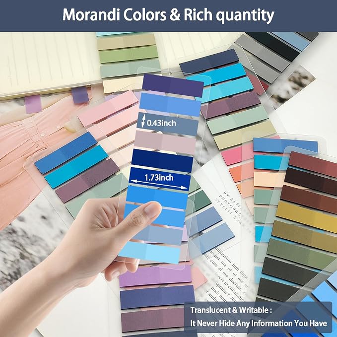 Sticky Tabs 2400 pcs Book Tabs for Page Markers,Morandi Sticky Note Tabs Page Markers for Notebooks,Book Markers,Colorful Book Tabs, Annotation supplies，Transparent Sticky Tabs for Books,Post It Notes
