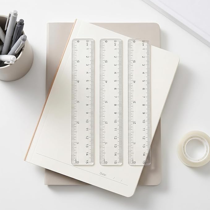 3 PCS Clear Plastic Ruler, 6 Inch Ruler Plastic for Drafting Measuring Tools | Inches & Centimeters Double Scales Small Ruler 6 Inches, Clear Ruler for Crafting, Office Journaling, Easy-to-Read