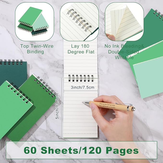 Tenceur 8 Pcs Pocket Notebook Bulk Small 3x5 Inch Spiral Notepads Mini Top Bound Notebook with Lined 120 Pages Ruled Memo Pads for Office College Nurse Essentials Back to School Gift