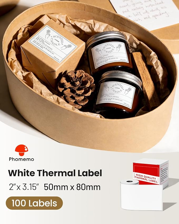 [90 pcs] Phomemo Labels M110, 1.97''x3.15'' (50x80mm) | for M110/M220/M100/M221/M250 Label Printer,Removable Adhesive Thermal Label for Clothing, Logo, Ingredient, Barcode, Address