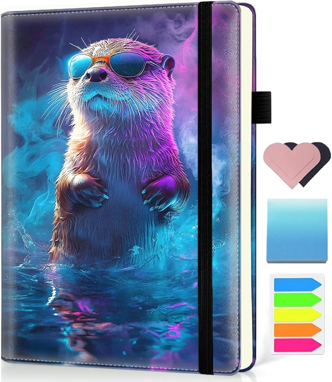 Hardcover Executive Notebooks, A5 PU Leather Lined Journal Notebook, 200 Pages Thick Paper Subject Notebooks for School,Work,Home Writing Business Notebook, Diary Book ，Colorful Sea Otter Paint