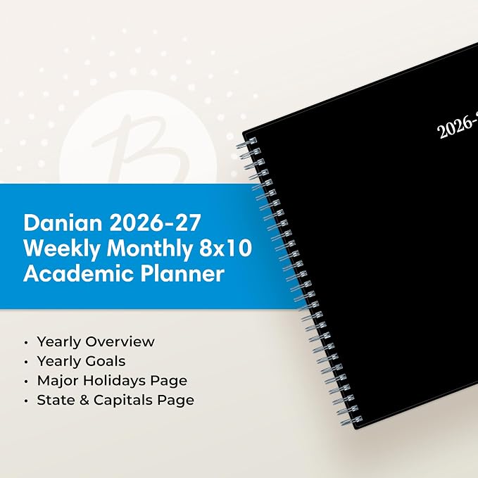 Blue Sky Weekly & Monthly Academic Planner Calendar, 8"x10.875", Dainian | July 2026 - June 2027, Flexible Cover, Wirebound, Laminated Tabs, Academic Year