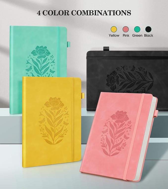 Lined Journal Notebook for Women, A5 Pink Hardcover Leather Journals for Writing, 200 Pages Travel Daily Journal,Thick College Ruled Notebook for Work School, Note Taking, Business 5.75'' X 8.38'' Black