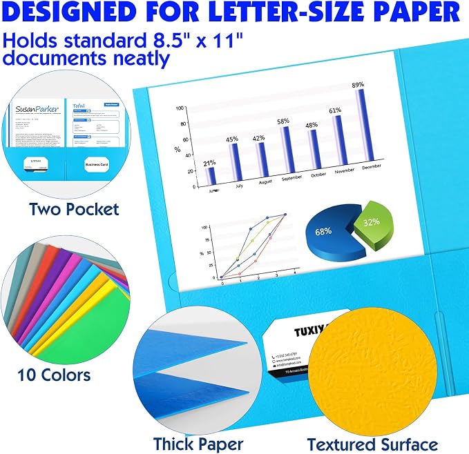 TUXIYA Folders with Pockets, 2 Pocket Folders 110 Pack, Assorted 10 Colors, Letter Size Thick Paper Pocket Folder for School Office Business Home
