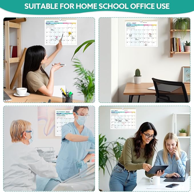 2026-2027 Wall Calendar, 14.5" x 11.8" 18 Month Colorful | July 2026-December 2027 120Gsm FSC-Certified Paper Monthly Calendar, Twin-Wire Binding, Ruled Blocks, Holiday Reference