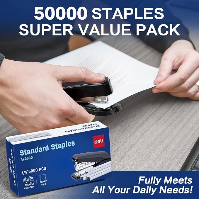 Deli Staples, 50000 Staples, 1/4'' Length, 210/Strip, 10 Boxes of 5000 Each | Standard Staples for Desktop Staplers