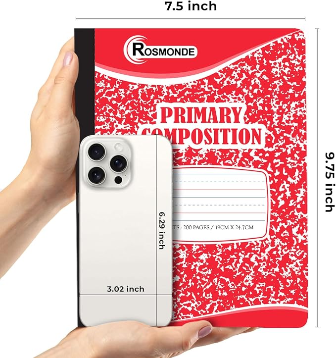 Rosmonde Composition Notebook Bulk, 50 Pack, K-2 Primary Ruled, 200 Pages (100 Sheets), Drawing and Writing Primary Journal, Grades K-2, Bulk School Supplies, Hard Cover With Assorted Colors