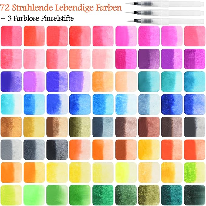 KEMYR Watercolor Brush Pens,72 Colors Brush Tip Pens for Watercolor Painting, 3 Aquapen Blending Brush,Watercolor Markers for Artists and Beginner Painters Coloring Books, Calligraphy,Manga