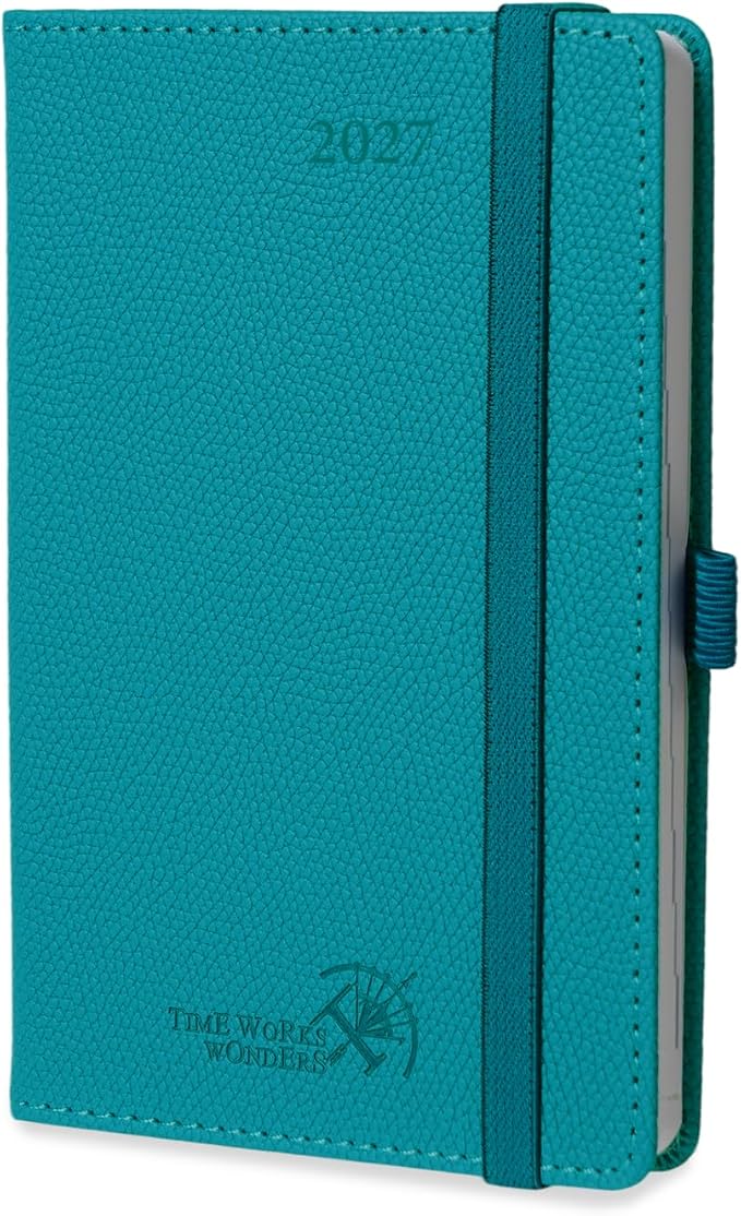 POPRUN 2027 Pocket Planner Weekly and Monthly (Purse Size-4'' x 6.25'') | Pocket Daily Calendar (Jan 2027 - Dec 2027) Appointment Book with Lined Sections, Leather Hardcover, 100GSM - Pacific Green