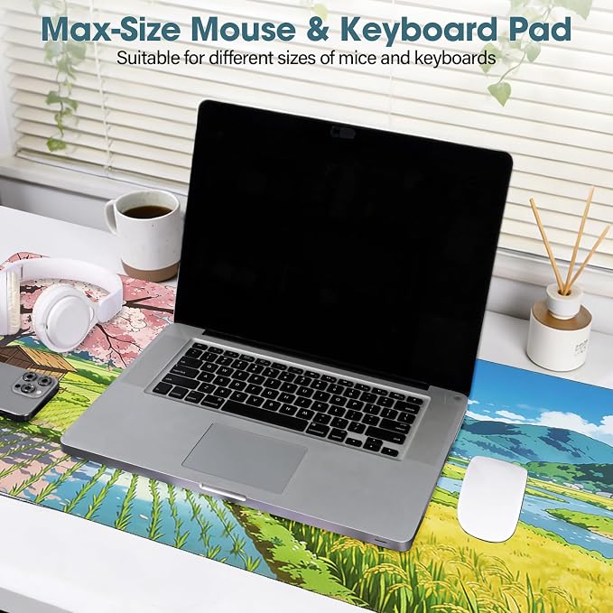 Desk Mat 31.5x15.7 Inch for Office - Extra Large Mouse Pad Protects Desk from Scratches and Spills, Non Slip with Stitched Edges, Lake