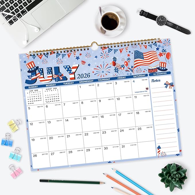 Calendar 2026-2027, 18 Month Wall Calendar July 2026 to December 2027, 14.8" X 11.5", Calendar with Twin-Wire Binding, Hanging Hook and Julian Dates for Home or Office (Seasonal Designs)