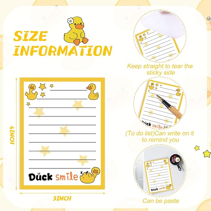 Chiisong 12 Pcs Duck Lovers Sticky Notes Yellow Ducks Self Stick Note Pads Cartoon Animal Writing Memo Pad Office Party Favors Supplies for Home Party Decorations Christmas Small Gifts