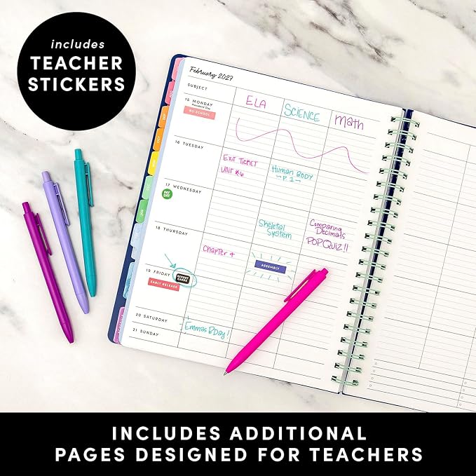 PAPERAGE Teacher Planner, Weekly & Monthly Academic Planner & Calendar, 12-Months, July 2026 - June 2027, (9.5" x 11"), Teacher Lesson Planning Book with Tabs, Stickers & Inner Pocket, Raspberry