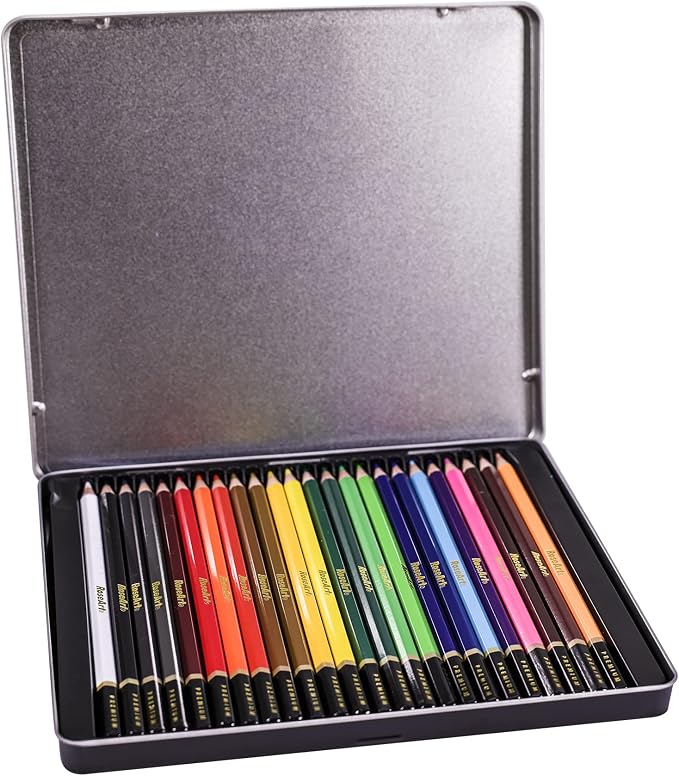Rose Art Premium 24ct Soft Core Watercolor Pencils – Art Supplies for Drawing, Sketching, Adult Coloring in Design Storage Tin, multi (84402)
