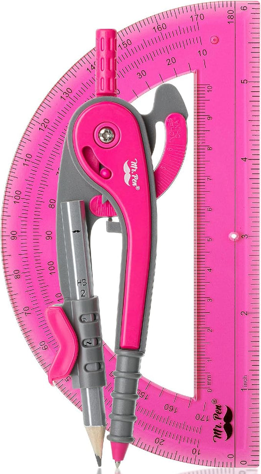 Mr. Pen- Geometry Compass and Protractor Set, 6 Inch Compass | 6 Inch Protractor, Drawing Tool for School, Clear Plastic, Easy Grip, Precision Design for Math, Art, Drafting, Architecture