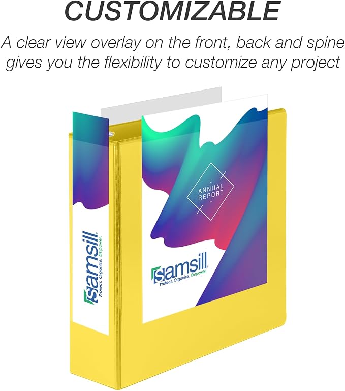 Samsill Durable 3 inch 3 Ring Binder, D Ring Binder, 100% Recycled Chipboard, Yellow, 12 Pack