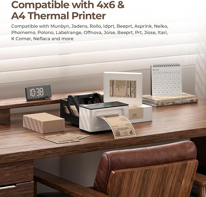 MUNBYN 4"x6" Brown Direct Thermal Printer Labels, 220 Sheets/Stack | 4"x6" Fanfold Shipping Labels, No BPA and BPS, Print Clear and Sharp, Strong Adhesive, Compatible with Most Thermal Printers