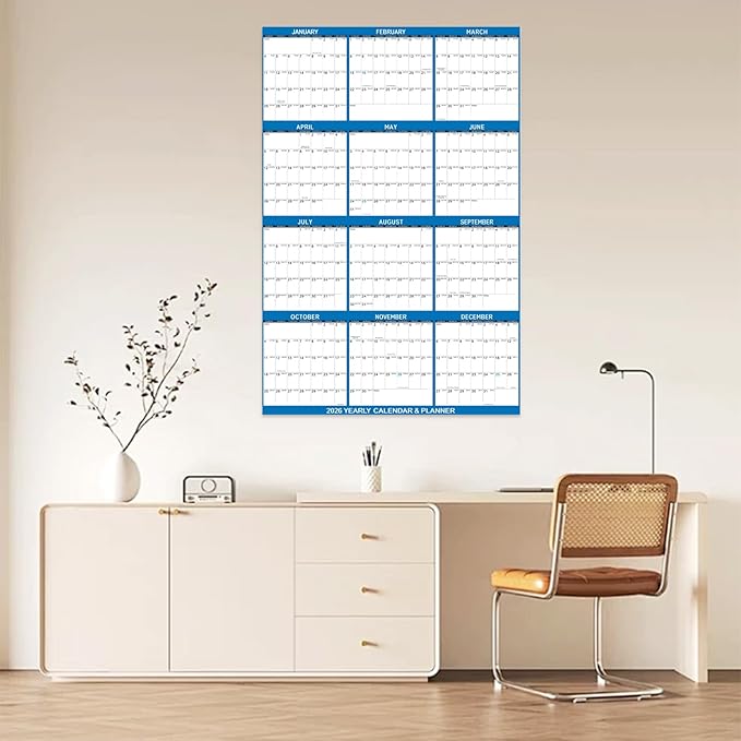 2026 Wall Calendar 24" x 36" Dry Erase Calendar for Wall from January 2026 to December 2026 12 Month Annual Large Yearly Wall Planner for Office School(Blue)