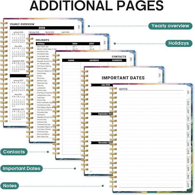 Planner 2026-2027, Academic Year Monthly and Weekly Calendar Planner, Jul 2026 - Jun 2027, Hardcover Teacher Student Planning Agenda book with Tabs, Perfect for School Office Supplies, 6.3" x 8.5" - Mystic Forest