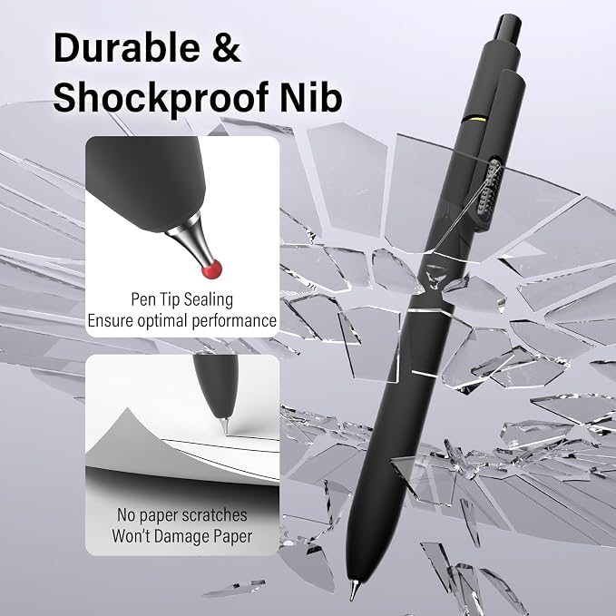 0.7mm Gel Pens Black Ink, 8 Pack Retractable Pens with Fidget Clip | Medium Point Smooth Writing, Quick-Drying, No Smudges, Stress Relief, Journaling, Note Taking, School, Office, Student/Adults