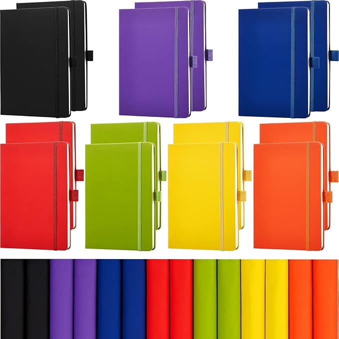 Laumoi 14 Pack Hardcover Journal Notebooks Bulk Journaling Notebook Wide Ruled PU Leather Ruled Lined Journals with Pen Holder for School Business Work Writing (Bright Color,A5)