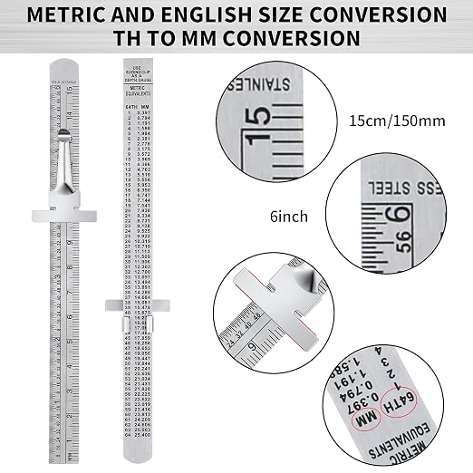 2 Pieces 6 Inch 15 cm Pocket Ruler Flexible Precision Stainless Steel Ruler with Detachable Clips Stainless Steel Pocket Clip Scale Gauge Metric British System