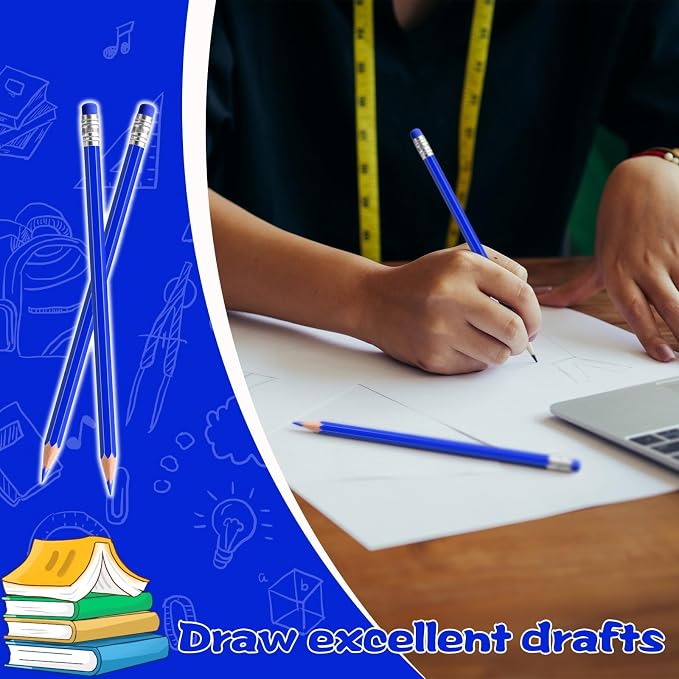 60 PCS Blue Pencils Bulk with Eraser, Pre-Sharpened HB Pencils for Writing & Drawing, School Supplies for Kids Homework, Tests, Art Crafts & Teacher Grading (Blue)