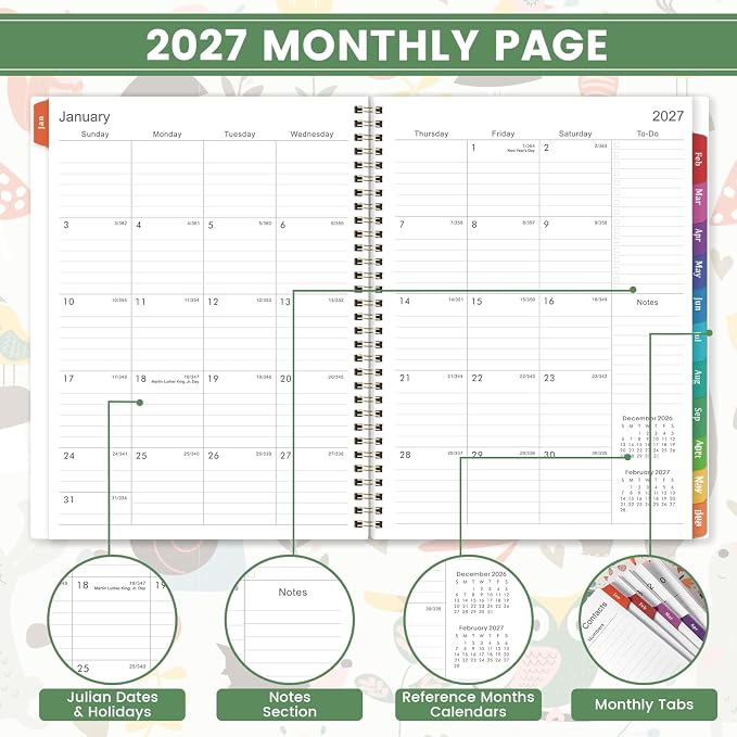 2027 Planner - 2027 Planner Weekly and Monthly, 2027 Calendar Planner | Colorful Tabs, Twin-wire Binding, Premium Paper, Back Pocket, Jan. 2027 - Dec. 2027, 11" x 9" - Cartoon Animal