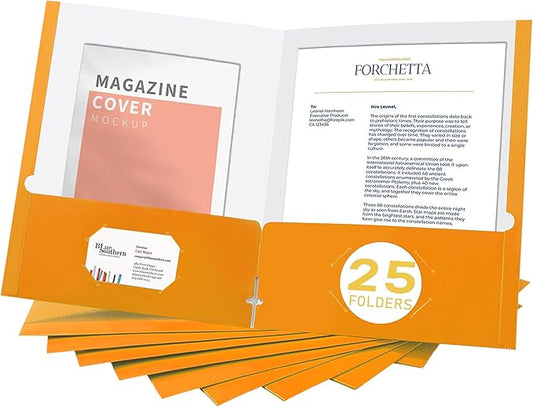 Zzrywuty File folders with Pockets,Orange Two folders for documents,25 Pack Paper Folders with Card Slot,Letter Size,School Students,Business,Home and Office Workers