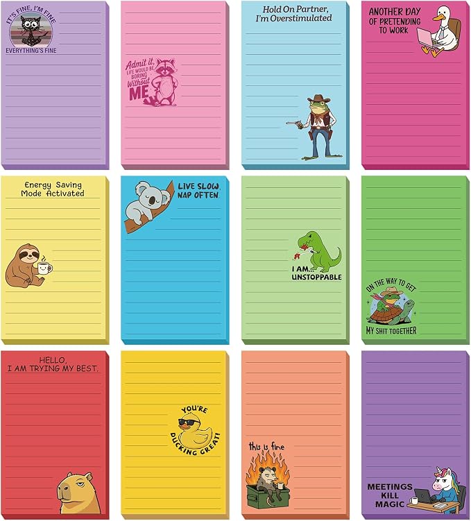 12 Pack Funny Notepads, 5x3 Inches Sarcastic Note Pads Memo Fun Office Gifts for Coworkers Work Women Men Employee Teacher Boss Desk Accessories Gifts(Animal,Multicolor)