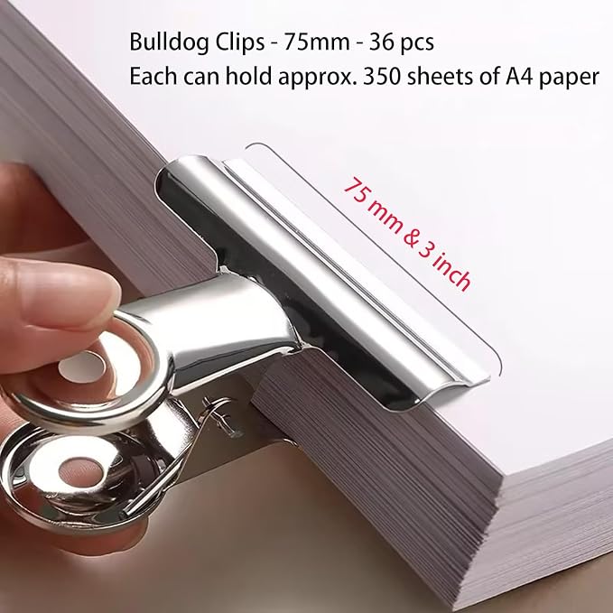 Extra Large Bulldog Clips, 36 Pack, 3 Inch, Silver, 75 mm, Food Clip, Chip Clip, Binder Clips, Fold Clamps for Home School Office Supplies