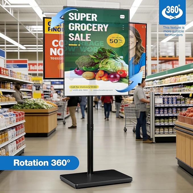 Swivel/Tilt Universal Floor TV Stand with Mount for 13-55 Inch TVs or Monitors, Height Adjustable Tall TV Stand with Sturdy Wooden Base Hold up to 77 lbs, Max VESA 400x400mm, Black