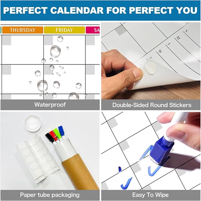 15x30 Dry Erase Wall Calendar, Reusable Undated Whiteboard Planner 3 Pcs | Colorful Horizontal Landscape Layout for Office, Classroom, Home with Markers & Stickers
