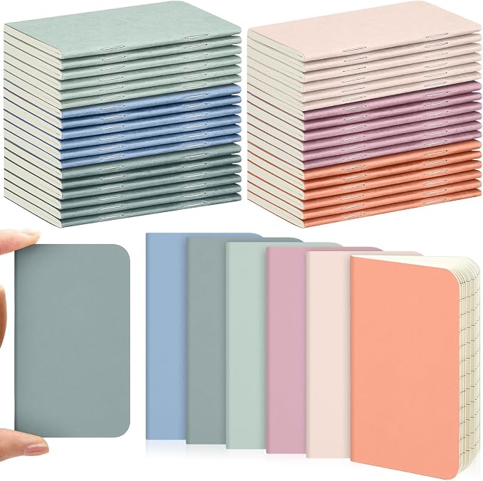 Outus 36 Pcs Pocket Notebook Mini Journal 2.5" x 4" Kraft Paper Mini Notepad Bulk Softcover Pocket Notepad Memo Diary Subject Notebooks for Student Travel School (Morandi Color,Blank Cover)