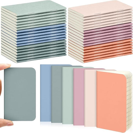 Outus 36 Pcs Pocket Notebook Mini Journal 2.5" x 4" Kraft Paper Mini Notepad Bulk Softcover Pocket Notepad Memo Diary Subject Notebooks for Student Travel School (Morandi Color,Blank Cover)