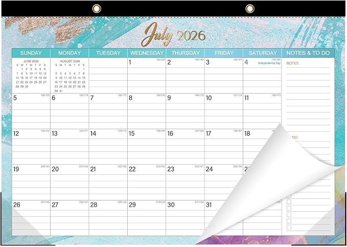 ZTX Desk Calendar 2026-2027,18 Month Academic Desk Calendars,17"x12" Jul.2026-Dec.2027 Calendar with Clear Plastic Cover for Teacher School Year Home Fluidic