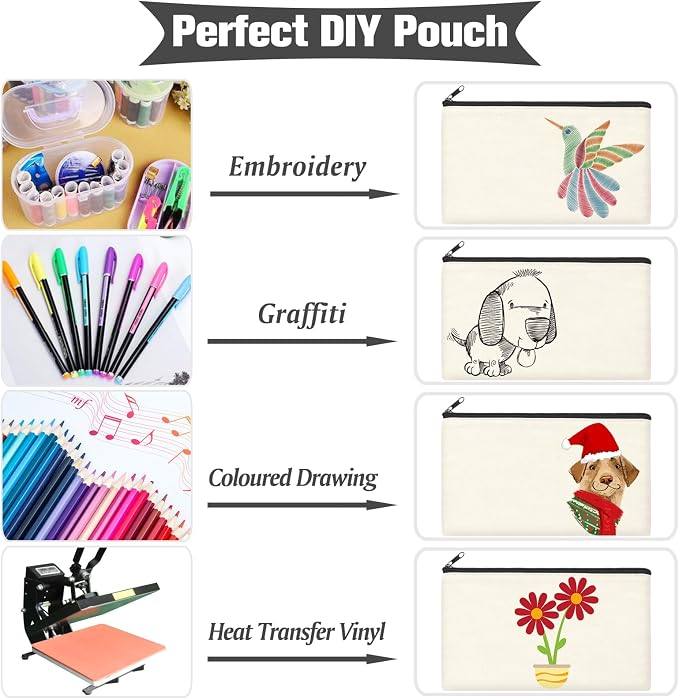 ZeeDix Canvas Zipper Pouch Bulk – 8.3 x 5 Inches Cotton Canvas Pouches with Zipper, Canvas Pencil Pouch, Makeup Bags Bulk for Travel Cosmetic Toiletry, Multipurpose Zipper Pouch for DIY Craft Storage